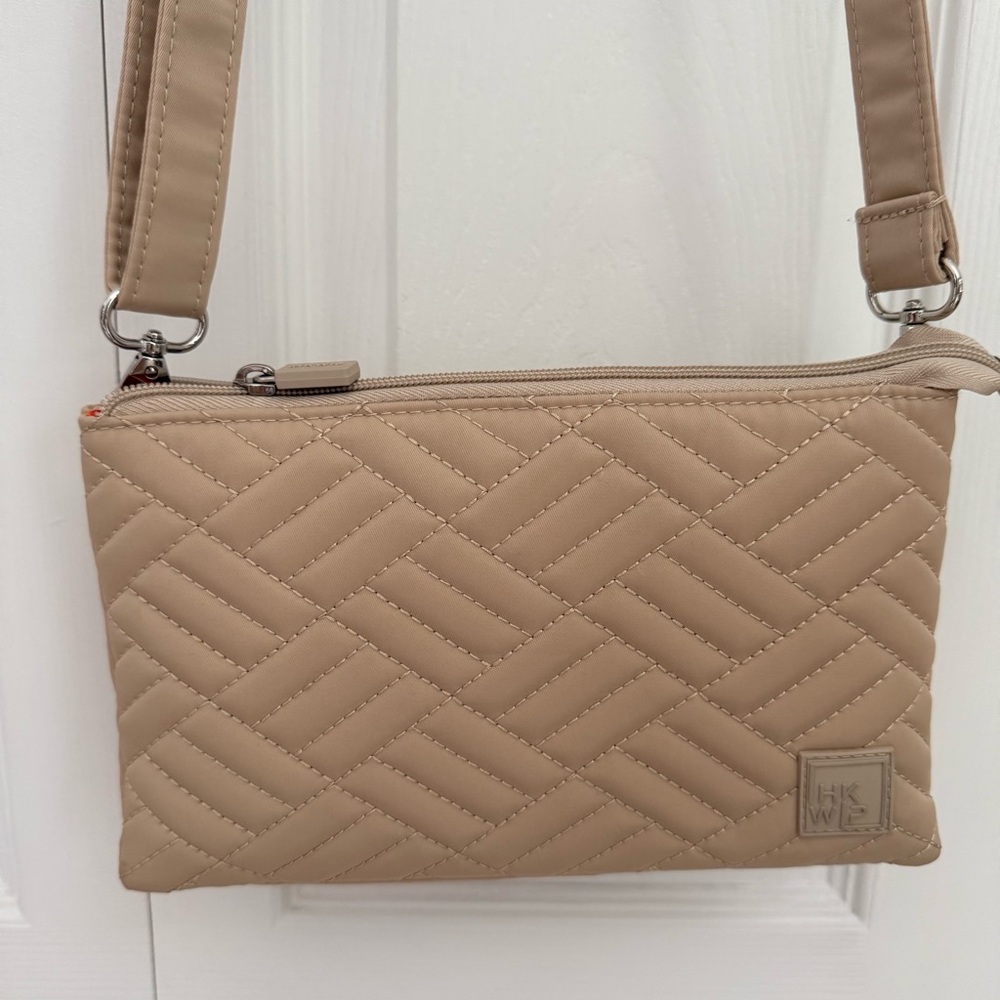 IHKWIP triple Zip Quilted‎ Beige Crossbody Bag RFID protection